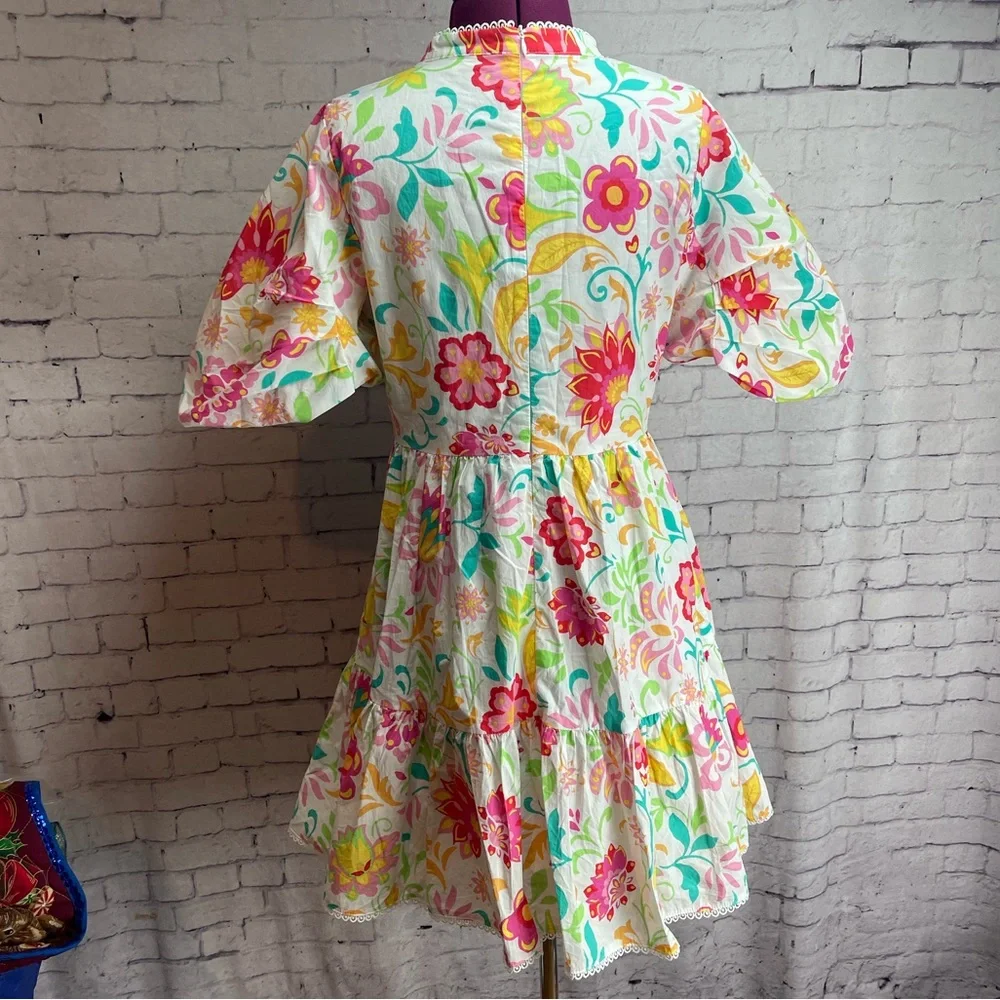 Fate size small puff sleeve tiered mini dress bright floral print